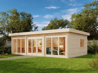 Alpholz Gartenhaus Modell Campus-70 Blockhaus aus Holz Holzhaus mit 70 mm Wandstärke Blockbohlenhaus