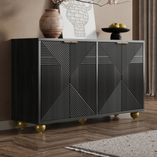 Merax Sideboard mit gravierten Türen & goldenen Akzenten (120 x 35 x 71,5 cm, 1 St, Anrichte für Wohnzimmer, Flur oder Esszimmer), Buffetschrank Kommode mit 4 Türen & verstellbaren Einlegeböden