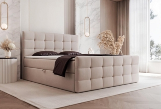 Compleo Boxspringbett elegant und modern, Doppelbett gepolstertes Kopfteil mit Bettkasten, Polsterbett Kontinentalbett, dekorativem Kopfteil