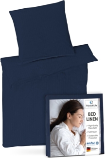 Mako-Satin Bettwäsche Nachtblau gestreift 135x200 + 80x80