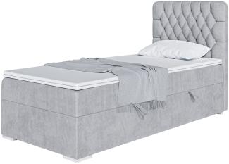 MEBLINI Boxspringbett DALIA 90x200 cm mit Bettkasten - H3/Hellgrau Samt Gepolstert Einzelbett mit Topper & Taschenfederkern-Matratze - 90x200 Links