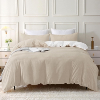 SOULFUL Bettwäsche 200x200 Baumwolle Kamel Beige 3tlg Stone Washed