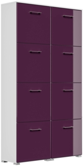 Schuhschrank Emotion 8 Klappen 32 Paar 105x187 cm Weiss-Brombeer : Weissmatt / Brombeere hochglanz