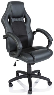Racing Chefsessel Bürostuhl Drehstuhl 14 Farbvarianten, gepolsterte Armlehnen, Wippmechanik, Lift SGS geprüft (schwarz/schwarz)