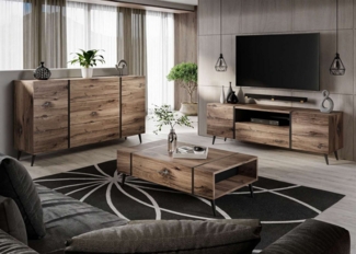 ALLHOUSE24 Wohnzimmer-Set Flagstaff Eiche LOFT Kommode Couchtisch TV Schrank Möbel-Set