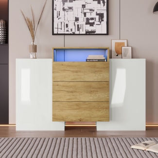 Sideboard 140x30x77,5 cm - Modernes Design mit LED-Beleuchtung & Holzoptik