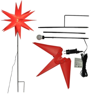 Gartenpirat LED Stern Metall-Gartenstab 18-Zacken-Stern rot mit LED-Birne warmweiß außen, Timer-und Schalter-Funktion: Schalter mit 3 Funktionen(ON/OFF/TIMER)