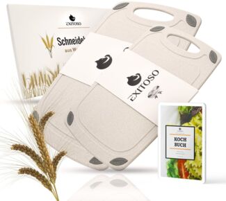 Exitoso Schneidebrett aus PP-Material & Weizenstroh spülmaschinenfest mit Saftrille, Holz, (2-St), Brotzeitbrett Frühstücksbrettchen Brot Obst Steak rutschfest