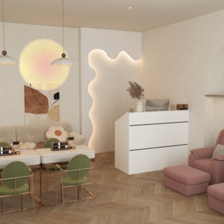 FUFU&GAGA Empfangstheke Empfangstheke mit Streifendekor, Weiß, MDF, 120×50×100 cm