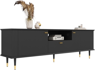 TV-Schrank, Mit offenen Fächern und Schubladen lackierte Strukturoberfläche Soft-Close-Scharniere, Holz, Weiß