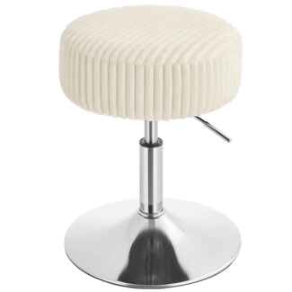 VASAGLE Schminkhocker, Schminkstuhl, Sitzhocker, höhenverstellbar, 360° drehbar, Cord, dicke Polsterung, für Schlafzimmer, Küche, Esszimmer, modern, cremeweiß