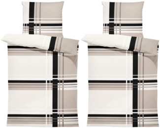 One Home Bettwäsche Adzo Winter, Biber, 4 teilig, modern gestreift grafisch, kuschelig flauschig warm weich Baumwolle