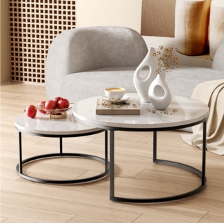 STILVORA Couchtisch Wohnzimmertisch Satztisch stapelbarer Beistelltisch mit Bodenschutz (elegantem Design, 2-St, Stabiler Eisenrahmen & leicht zu reinigende MDF-Tischplatte), Ideal für Wohnzimmer & Büro, Platzsparendes stapelbares Design