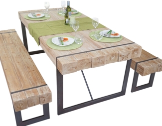 Esszimmergarnitur HWC-A15, Esstisch + 2x Sitzbank, Tanne Holz rustikal massiv MVG-zertifiziert ~ naturfarben 180cm