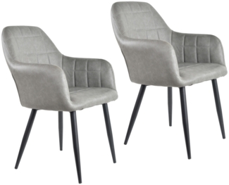 HTI-Living Albany Antikgrau Armlehnenstuhl Kunstleder Vintage 2er Set