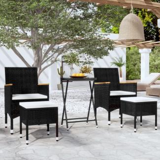 vidaXL 5-tlg. Garten-Bistro-Set Poly Rattan und Hartglas Schwarz 3058394