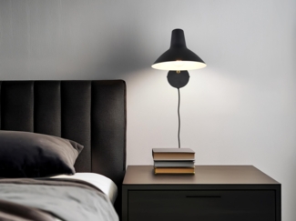 Retro LED Wandleuchte mit Stecker und Schalter Schwarz, Tiefe 38cm