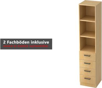 bümö office Aktenschrank Regal mit Schubladen, Büroschrank schmal aus FSC-Holz, 40cm breit in grau - Aktenregal & Schubladenschrank mit Relinggriffen, Büro Möbel Schrank System, 7600-5-5-RE