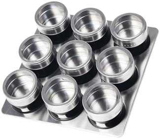 10tlg Edelstahl Metallic Gewürzdosenset Gewurzregal Salz Pfeffer Küche Gewürz Behälter Schwarz