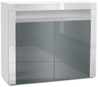 Vladon Kommode Valencia, Sideboard mit 2 Türen und 1 offenem Fach, Weiß matt/Grau Hochglanz/Weiß Hochglanz (108 x 92 x 40 cm)