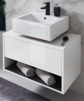 Waschbeckenunterschrank Glide in weiß Hochglanz und grau 80 cm