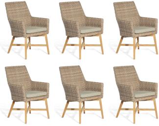 Sonnenpartner 6er-Set Garten-Sessel Helios Aluminium/Teakholz mit Polyrattan rustic-stream Gartenstu