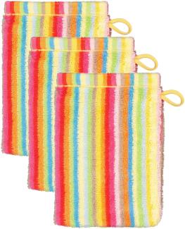 CAWÖ Waschhandschuh, 3er Pack - C Life Style multicolor, Waschlappen, gestreift, Walkfrottier Multicolor 16x22cm