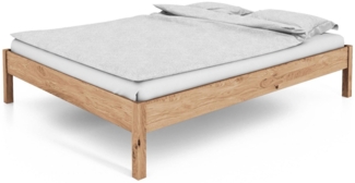 Bett Bento 1 aus Wildeiche massiv bianco 90x200 cm ohne Kopfteil mit Holzbeinen