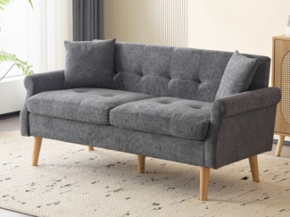 KLAM HOME Sofa Modernes Design Polstersofa mit dicken Kissen Holzbeinen und Armlehne, 2-Sitzer Chenille-Stoff Doppelsofa mit Relaxfunktion, geeignet für Wohnzimmer, Schlafzimmer, Wohnung