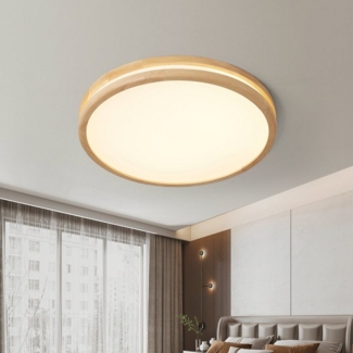 style home Deckenleuchte Holz LED Deckenlampe, dimmbar mit Fernbedienung, 96W, Ø50*6cm, Rund, Warmweiß bis kaltweiß, Geeignet für Küche, Büro, Wohnzimmer, Schlafzimmer