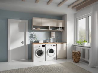 Vente-unique 'NATAJI' Waschküchenmöbel für Waschmaschine mit Arbeitsplatte, 182 cm, cashmere & hell holzfarben