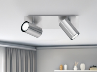 TRIO Leuchten LED Deckenstrahler, Dimmfunktion, LED wechselbar, Warmweiß, Decken-lampe innen Treppenhaus Lichtspots 2 flammig Silber Breite 30cm