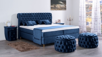 Meisterbetten Boxspringbett Lisa 200x220 in VS-Royalblau, Matratzenbezug Nano, Ergoflex-Topper