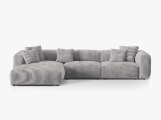 Micadoni Ecksofa Martina 3-Sitzer Kord Hellgrau Links