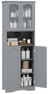 COSTWAY Hochschrank Küche, Badezimmerschrank, mit 4 Türen & Fach, Weiß