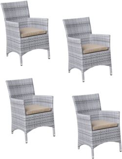 4x KONWAY® GARDA Sessel Granit + Sitzkissen Polyrattan Garten Stuhl Stühle Set