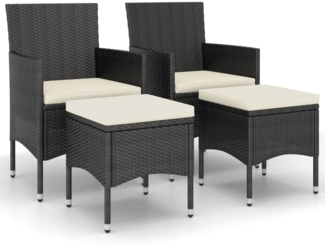 vidaXL 4-tlg. Gartenstuhl und Hocker Set Poly Rattan Schwarz 310610