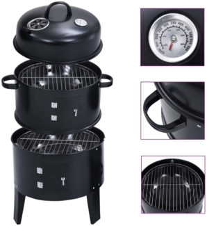 vidaXL 3-in-1 Holzkohlegrill Räucherofen, Stahl, Schwarz, 40×80 cm