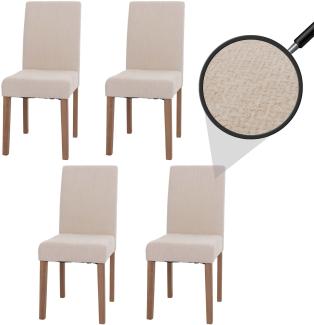 4er-Set Esszimmerstuhl Littau, Stuhl Küchenstuhl Hochlehner, Stoff/Textil Chenille Holz ~ creme, naturfarbene Beine