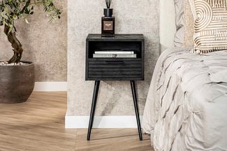 KAWOLA Nachttisch MIENA Beistelltisch Mangoholz schwarz 1 Schublade 60 x 35 x 35 cm