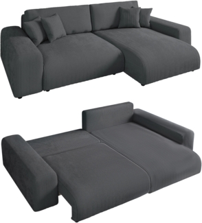 ECKSOFA mit Schlaffunktion, Bettkasten, Wellenunterfederung, seitenverkehrt montierbar B255/T165/H84 cm, Liegefl. 148x196 cm, Cord Grau