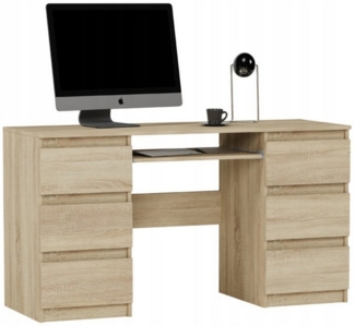 Home Collective Schreibtisch mit 6 Schubladen und Tastaturablage, 140x50x76 cm, Sonoma