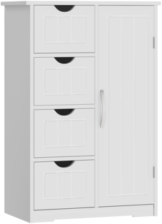 Sweetcrispy Badezimmerschrank 24 Inches Hoch Modern, mit 4 Schubladen & 1 Tür, Hochglanz Weiß mit Einboden & Großem Stauraum, Schmale Badkommode, Badezimmer Kommode
