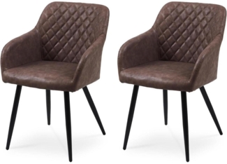 CLIPOP Esszimmerstühle 2er Set Kunstleder Armlehne Metallbeine Schokobraun