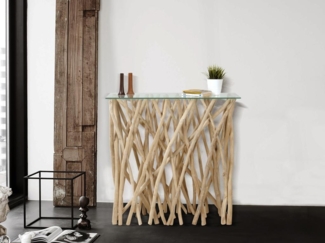 Vente-unique - Wandkonsole - Glas & Teakholz - Naturfarben - GAYANA