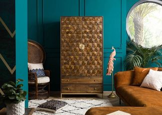 Massivmoebel24 Kleiderschrank (Kleiderschrank Mango 99x55x190 braun geölt DIAMOND #218)