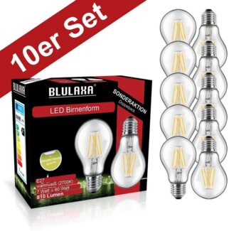 BLULAXA LED-Filament Retro Multi, E27, 10 St, Warmweiß, 10er-Set, Promotion-Pack Birnenform, Filament, klar