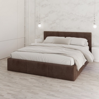 FDM Polsterbett AMBER modern mit Bettkasten MADE IN EU - mit Cord Bezug (verfügbar 90x200 120x200 140x200 160x200 180x200cm, Bettrahmen, Bett, mit großen gepolsterten Kopfteil, mit Bettkasten zum aufklappen), Hebbarer Metallrahmen, Bettkasten, mit/ohne...