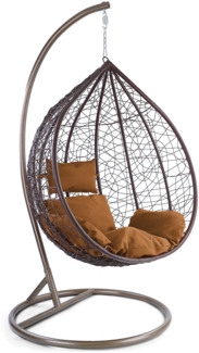 Luxus Hängesessel Miami XXL Polyrattan Korb braun Gestell braun Kissen Hellbraun