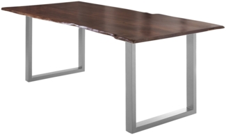 Esstisch Baumkante massiv Akazie nussbaum 240x100 U-Gestell silber LUBIN 527346